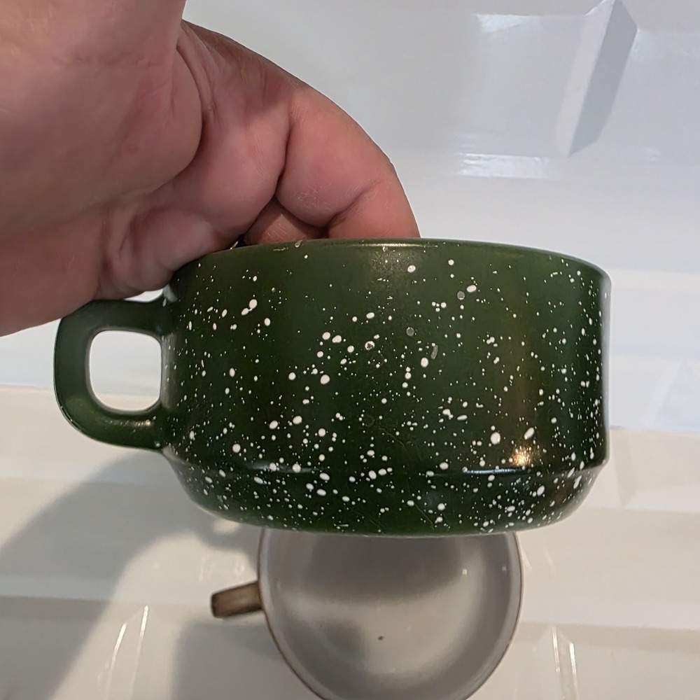 Anchor Hocking Fire King‎ D Handle Green & Brown Speckled Stackable Soup Bowls - Picture 3 of 10
